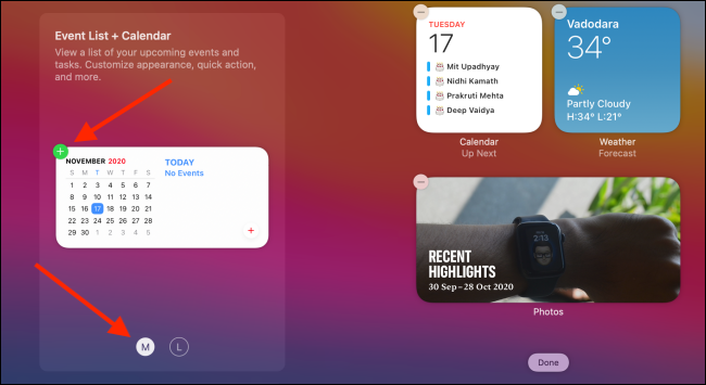 Elija el tamaño del widget y haga clic en el widget para agregarlo al centro de notificaciones