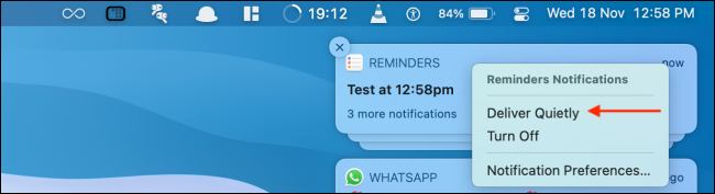 Click Deliver silently from Notification Center
