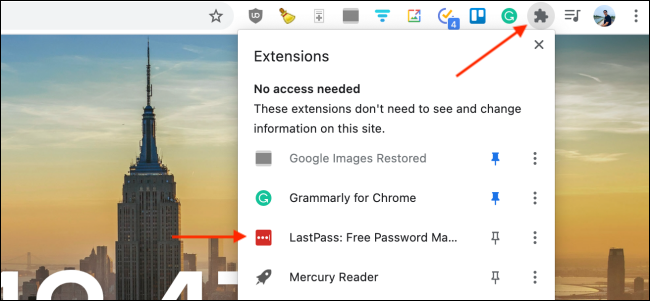 Haga clic en Extensión de LastPass en Chrome