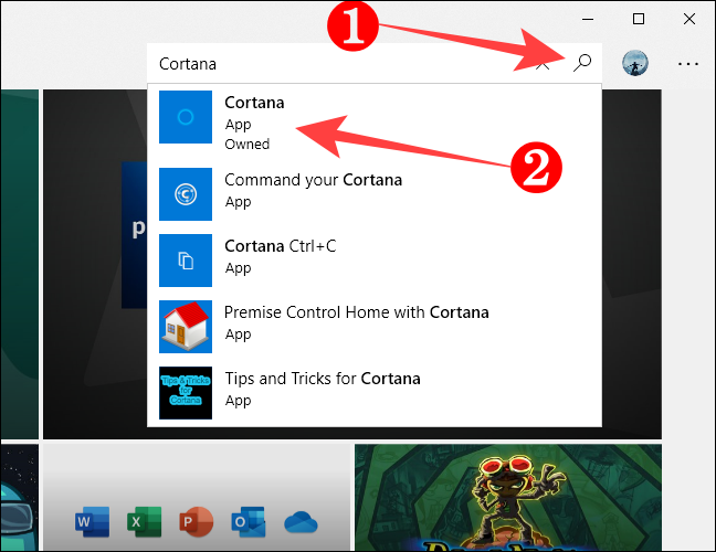 Haz clic en el botón "Buscar", escribe "Cortana" y selecciona "Cortana" en los resultados de la búsqueda.