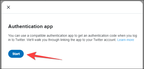 Haga clic en el botón "Inicio" en la ventana emergente de la aplicación de autenticación.