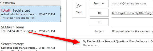 Fare clic e trascinare l'e-mail nel corpo della nuova e-mail