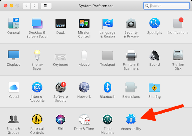 Haga clic en el botón Accesibilidad de Preferencias del sistema en macOS