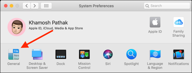 Haga clic en el botón General en Preferencias del sistema