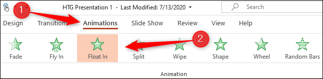 Haga clic en la pestaña "Animaciones" y luego elija una animación del grupo "Animación".