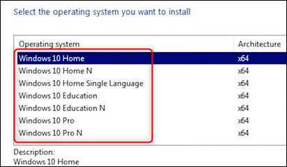 Haga clic en el sistema operativo que desea instalar.