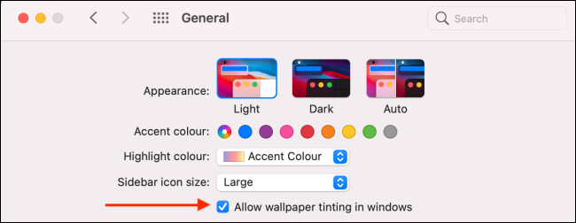 Haga clic para deshabilitar el tintado de ventanas en Mac