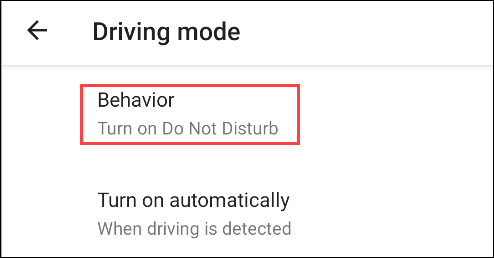 elige "comportamiento" para el modo de conducción