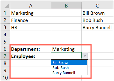 Dependent drop down list in Excel