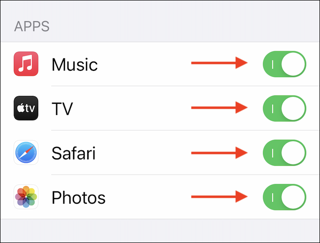 También puede desactivar la sección Compartido con usted para aplicaciones individuales como Música, TV, Safari y Fotos.