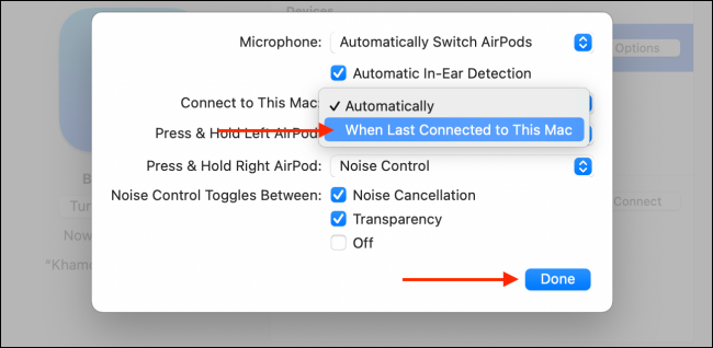 Deshabilitar la función de conexión automática para AirPods en Mac