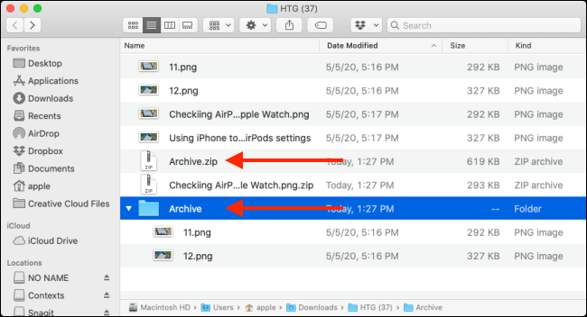 Haga doble clic en el archivo Zip para descomprimir el archivo o carpeta en la Mac