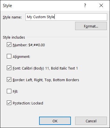 Estilo de celda personalizado editado en Excel