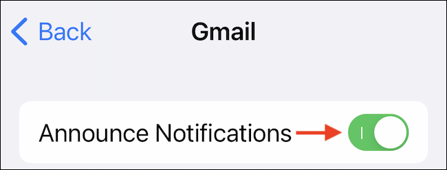Habilite la función "Anunciar notificaciones" para la aplicación. 
