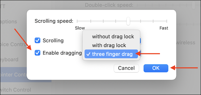 Habilitar el gesto de arrastre de tres dedos en Mac