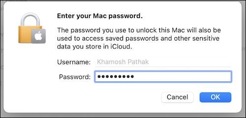 Ingrese su contraseña de Mac en la sección ID de Apple para continuar usando iCloud en su Mac. 