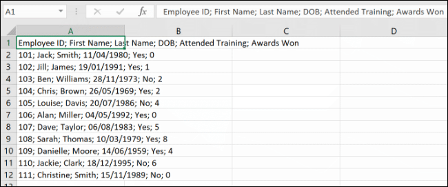 Datos, separados por un delimitador, en Microsoft Excel