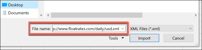 Fügen Sie die URL in das Feld ein "Dateiname" und dann klick "importieren".