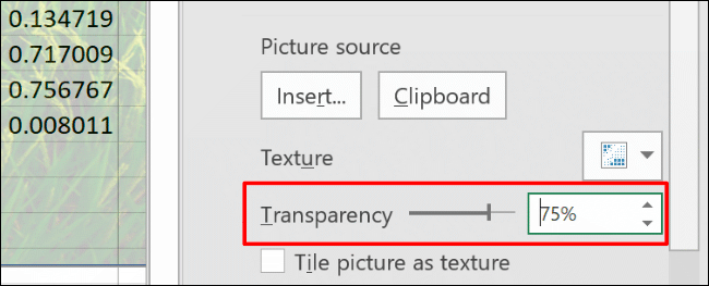 Utilice el control deslizante "Transparencia" para establecer el porcentaje apropiado.