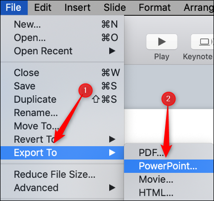 Coloca el cursor sobre "Exportar a" y luego haz clic en "PowerPoint".