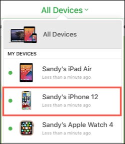 Select the device in Find My in iCloud