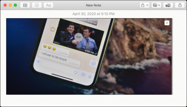 Imagem do iPhone travada no Apple Notes no Mac