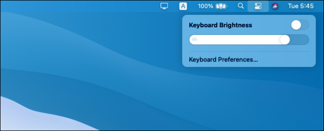 Controles de brillo del teclado en macOS Big Sur.
