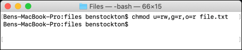 El comando chmod utilizado en la terminal macOS