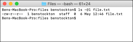 El comando ls en la terminal macOS