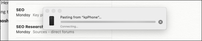 Mac zeigt den Fortschrittsbalken zum Einfügen von Fotos vom iPhone an