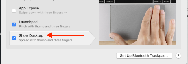Asegúrese de que el gesto del trackpad Show Desktop esté habilitado