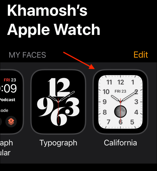 Nueva esfera de reloj en la pestaña Mis caras en la aplicación Watch