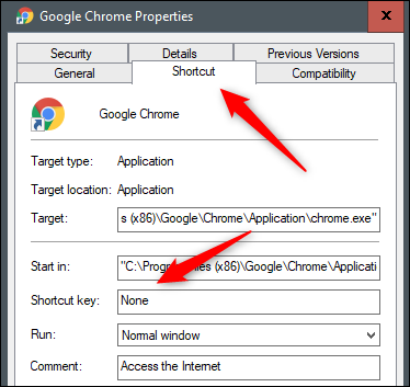 Sin tecla de acceso directo para Google Chrome