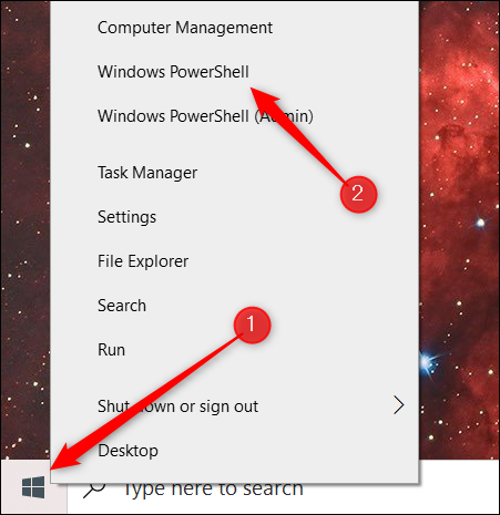 Abra el menú Power User y haga clic en Windows PowerShell.