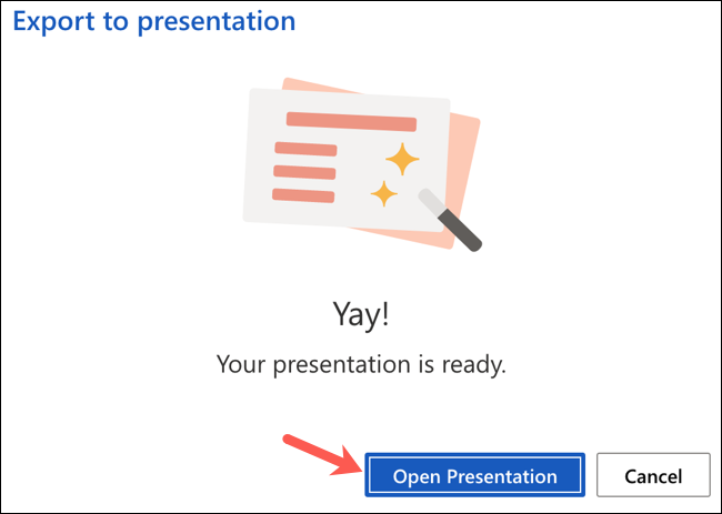 Haga clic en "Abrir presentación" después de convertir el documento de Word