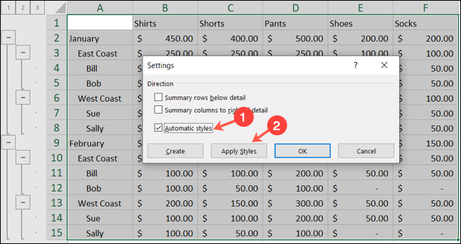 Aplicar estilos a un esquema de Excel