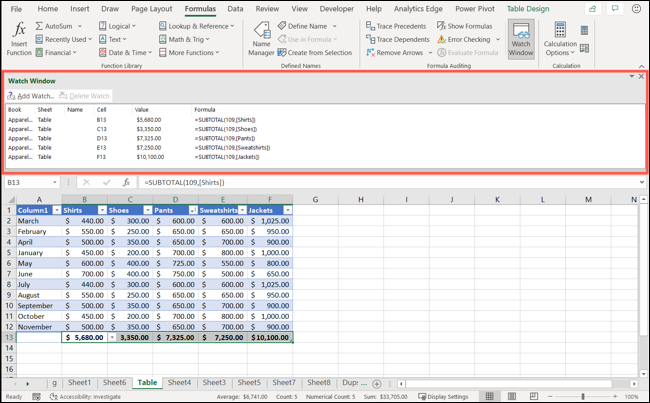Ventana de inspección acoplada en Excel