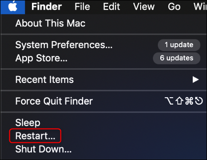 Reinicie Mac a través del menú de Apple