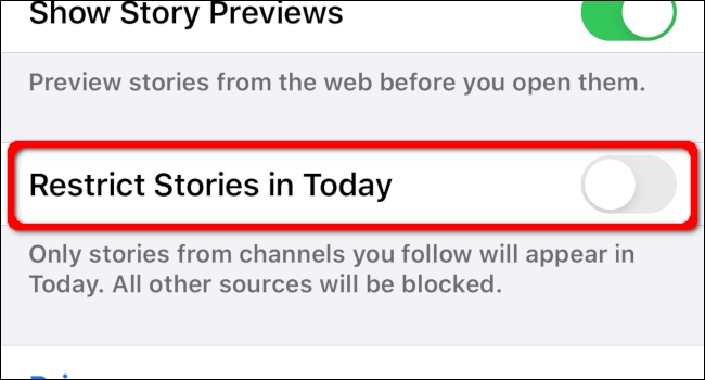 Tap the lever to restrict stories in today