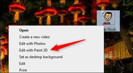 Haga clic con el botón derecho en la imagen y haga clic en Editar con Paint 3D