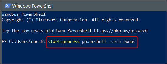 Ejecute el comando en PowerShell para cambiar al modo de administrador.