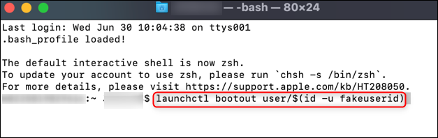 Ejecute el comando de usuario launchctl bootout.