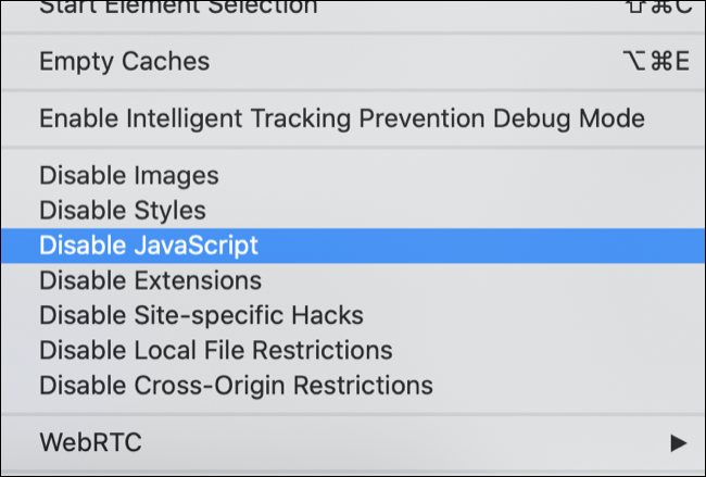 Haga clic en Desactivar JavaScript en Safari.