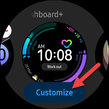 Toque en el "Personalizar" botón si está disponible para cambiar el aspecto de la esfera del reloj