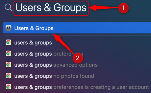 Busque y abra "Usuarios y grupos" desde Spotlight Search.