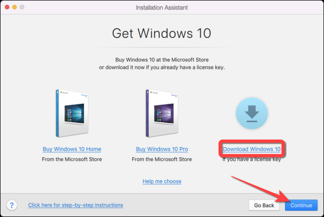 Please select "Descargar Windows 10", then click "Continue".