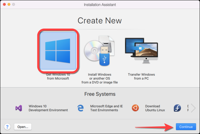 Seleccione la opción "Obtener Windows 10 de Microsoft" y luego haga clic en el botón "Continuar".