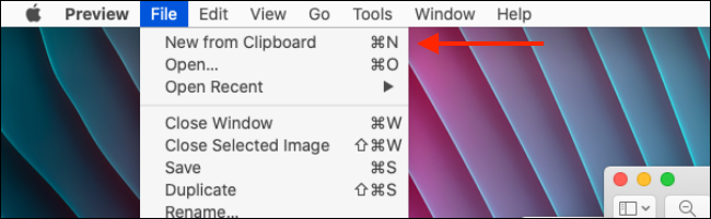 Seleccione la opción Nuevo desde el portapapeles en la vista previa