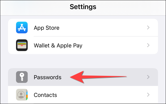 Seleccione la opción "Contraseñas" de la aplicación "Configuración" en iPhone o iPad.