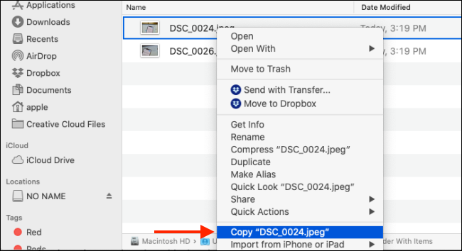 Select the Copy option from the context menu to copy the file